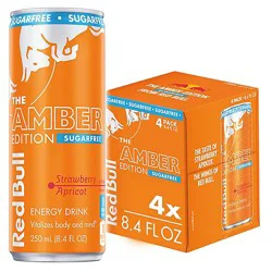 Red Bull Amber Edition Sugarfree Energy Drink Strawberry Apricot 80mg Caffeine - 4-8.4 Fl. Oz.