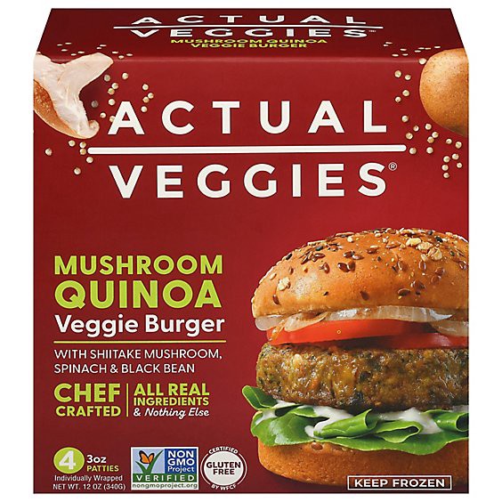 slide 1 of 1, Actual Veggies Burger Veggie Mushroom Quinoa - 12 Oz, 12 oz
