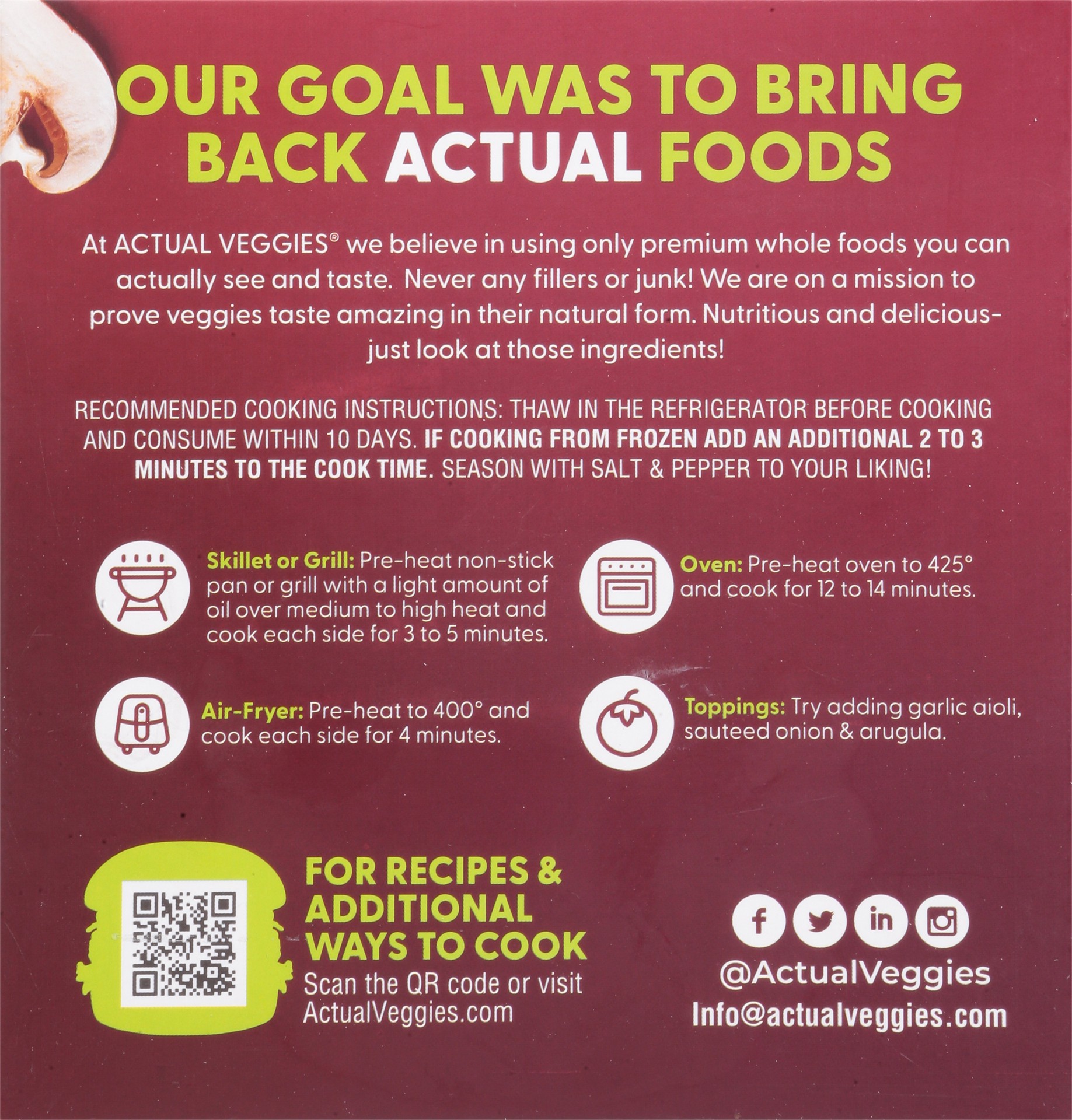 slide 10 of 11, Actual Veggies Burger Veggie Mushroom Quinoa - 12 Oz, 12 oz