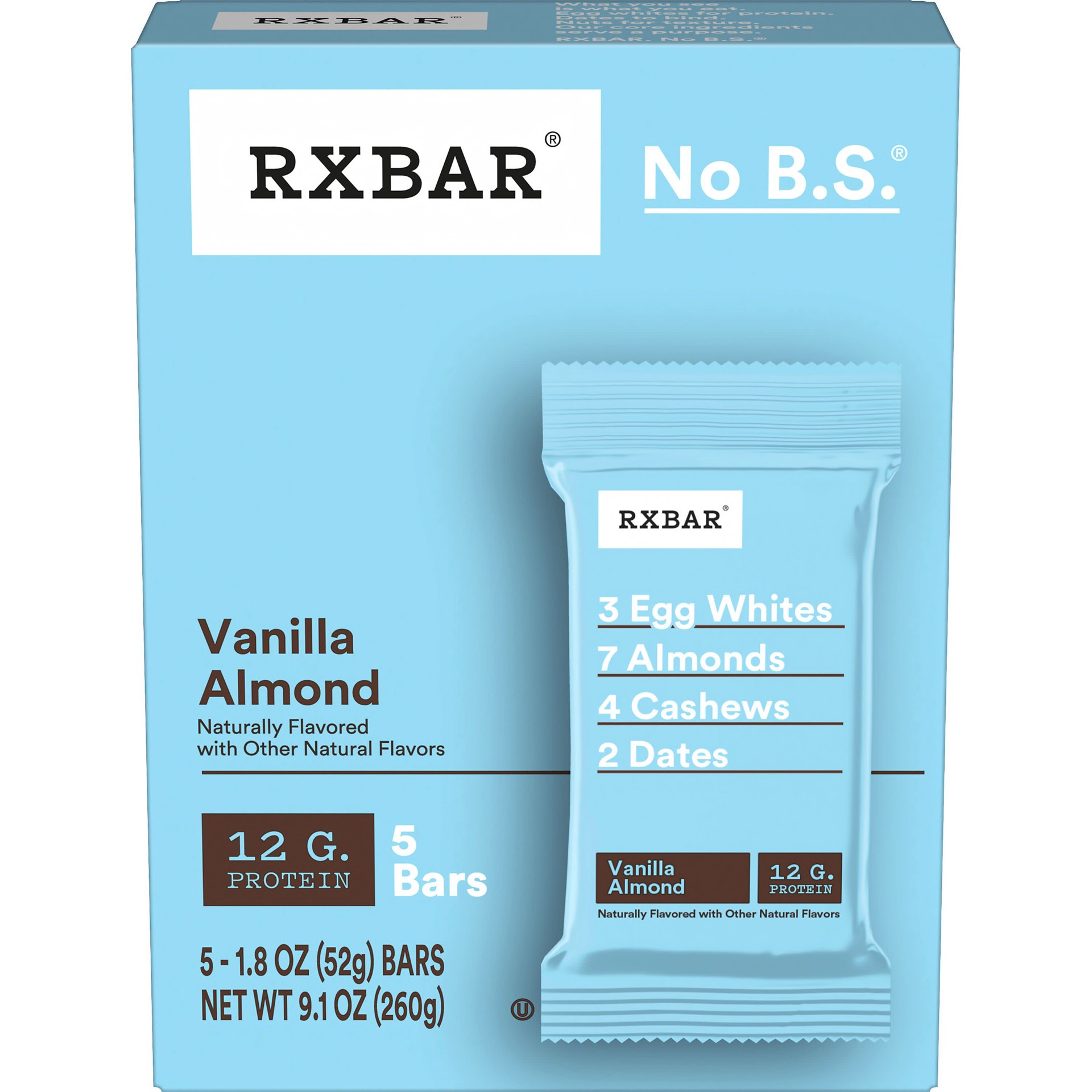 slide 1 of 5, RXBAR Protein Bars, 12g Protein, Gluten Free Snacks, Vanilla Almond, 9.15oz, 5 Bars, 9.1 oz