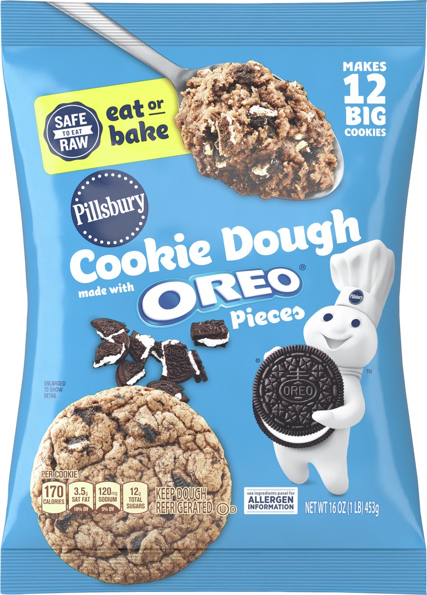slide 5 of 8, Pillsbury Refrigerated Cookie Dough Made With OREO Pieces, Eat or Bake, 12 Big Cookies, 16 oz, 16 oz