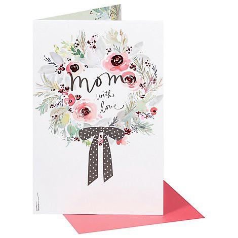 slide 1 of 1, American Greetings Mom With Love Christmas Wreath Money/Gift Card Holder Card - Each, 1 ct