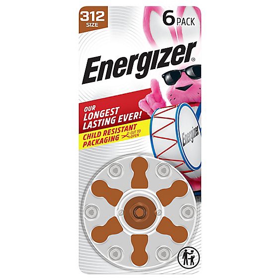 slide 1 of 1, Energizer Hearing Aid Zinc Air 312 Batteries - 6 Count, 6 ct