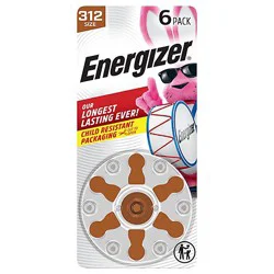 Energizer Hearing Aid Zinc Air 312 Batteries - 6 Count