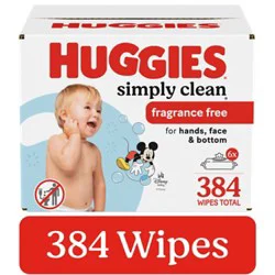 Huggies Simply Clean Unscented Baby Wipes Flip-Top Packs 384 Wipes Total - 6 Count