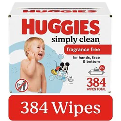 Huggies Simply Clean Unscented Baby Wipes Flip-Top Packs 384 Wipes Total - 6 Count
