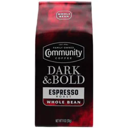 Community Coffee Dark & Bold Espresso Roast Extra Dark Roast Whole Bean 11 Oz Bag - 11 Oz