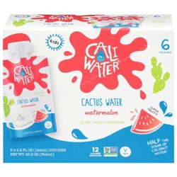 Caliwater Watermelon Cactus Water Pouches - 6-4.2 Fl. Oz.