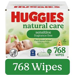 Huggies Natural Care Unscented Sensitive Baby Wipes Flip-Top Packs 768 Wipes Total - 12 Count