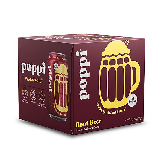 slide 1 of 1, Poppi Prebiotic Root Beer Soda - 4 - 12 Fl. Oz., 4 ct; 12 fl oz
