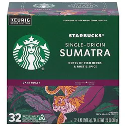 Starbucks K-Cups Dark Roast Ground Sumatra Coffee 32ct Coffee Pods 12.9oz Box - 32 Ct