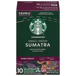 Starbucks K-Cups Pods Dark Roast Ground Sumatra Coffee Box 10 Count - 4 Oz