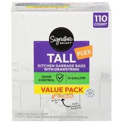 Signature Select Trash Bags Kitchen Flex Value Pack 110 Bags - 110 Ct