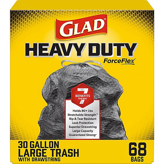 slide 1 of 3, Glad Large Drawstring Trash Bags Forceflex 30 Gallon Black Trash Bags 68 Count - 68 Ct, 68 ct