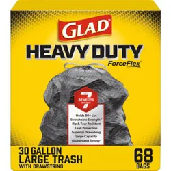 Glad Large Drawstring Trash Bags Forceflex 30 Gallon Black Trash Bags - 68 Count