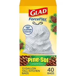 Glad Forceflex Tall Kitchen Drawstring Trash Bags 13 Gallon Pine-Sol Original Scent 40 Count - 40 Ct