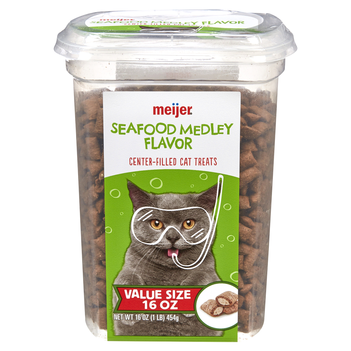 slide 1 of 5, Meijer Seafood Flavor Center-Filled Cat Treats, 16 oz