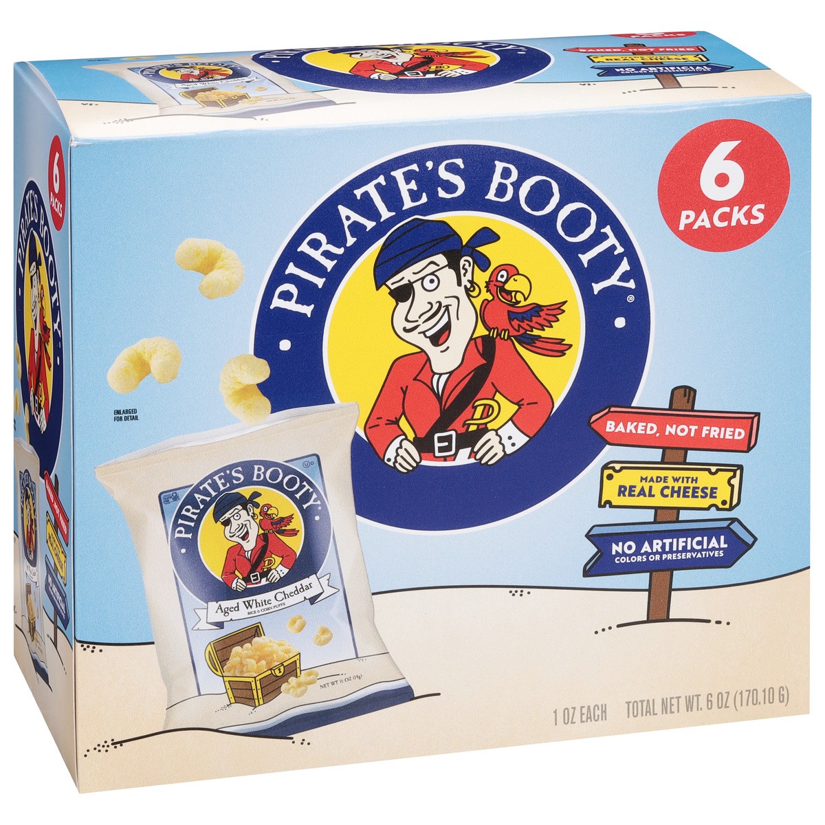 slide 8 of 15, Pirate's Booty Aged White Cheddar Rice & Corn Puffs 6 - 1 oz Bags, 6 ct