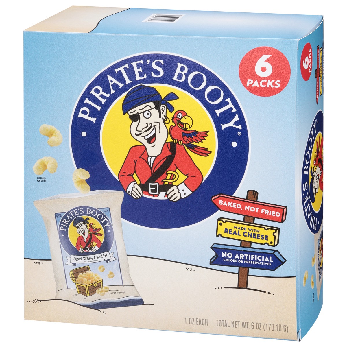 slide 2 of 15, Pirate's Booty Aged White Cheddar Rice & Corn Puffs 6 - 1 oz Bags, 6 ct