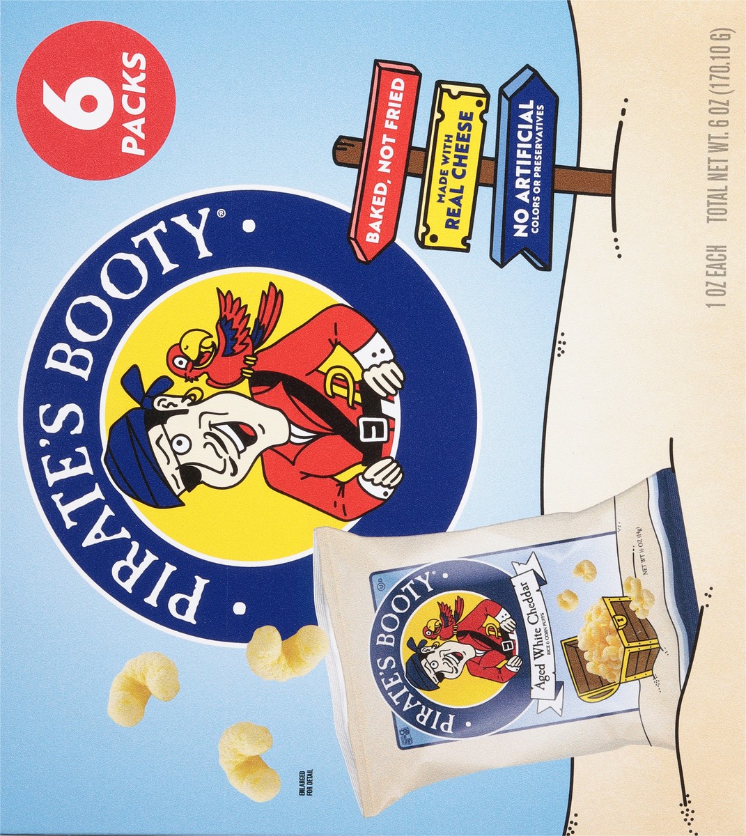 slide 4 of 15, Pirate's Booty Aged White Cheddar Rice & Corn Puffs 6 - 1 oz Bags, 6 ct
