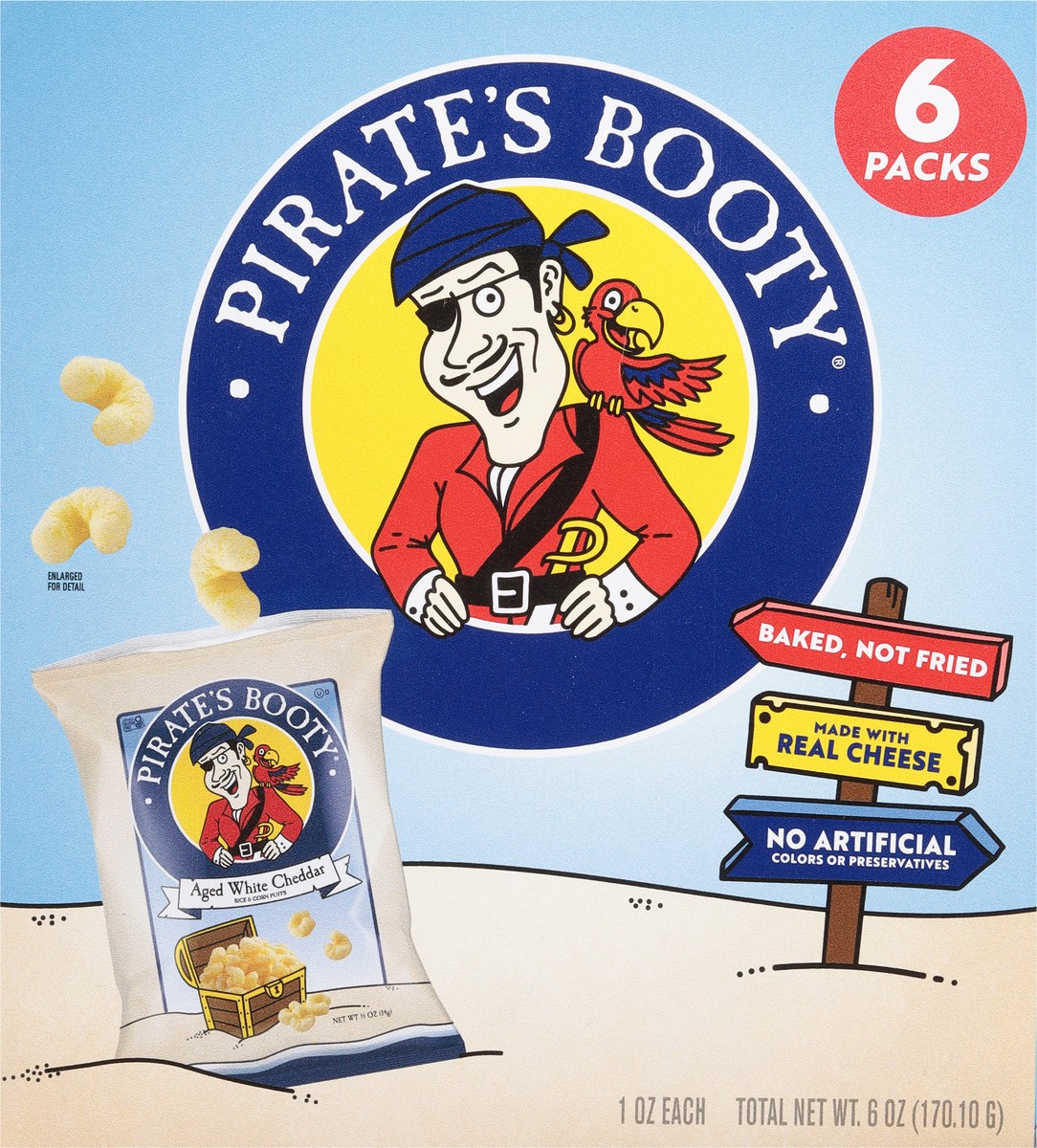 slide 15 of 15, Pirate's Booty Aged White Cheddar Rice & Corn Puffs 6 - 1 oz Bags, 6 ct