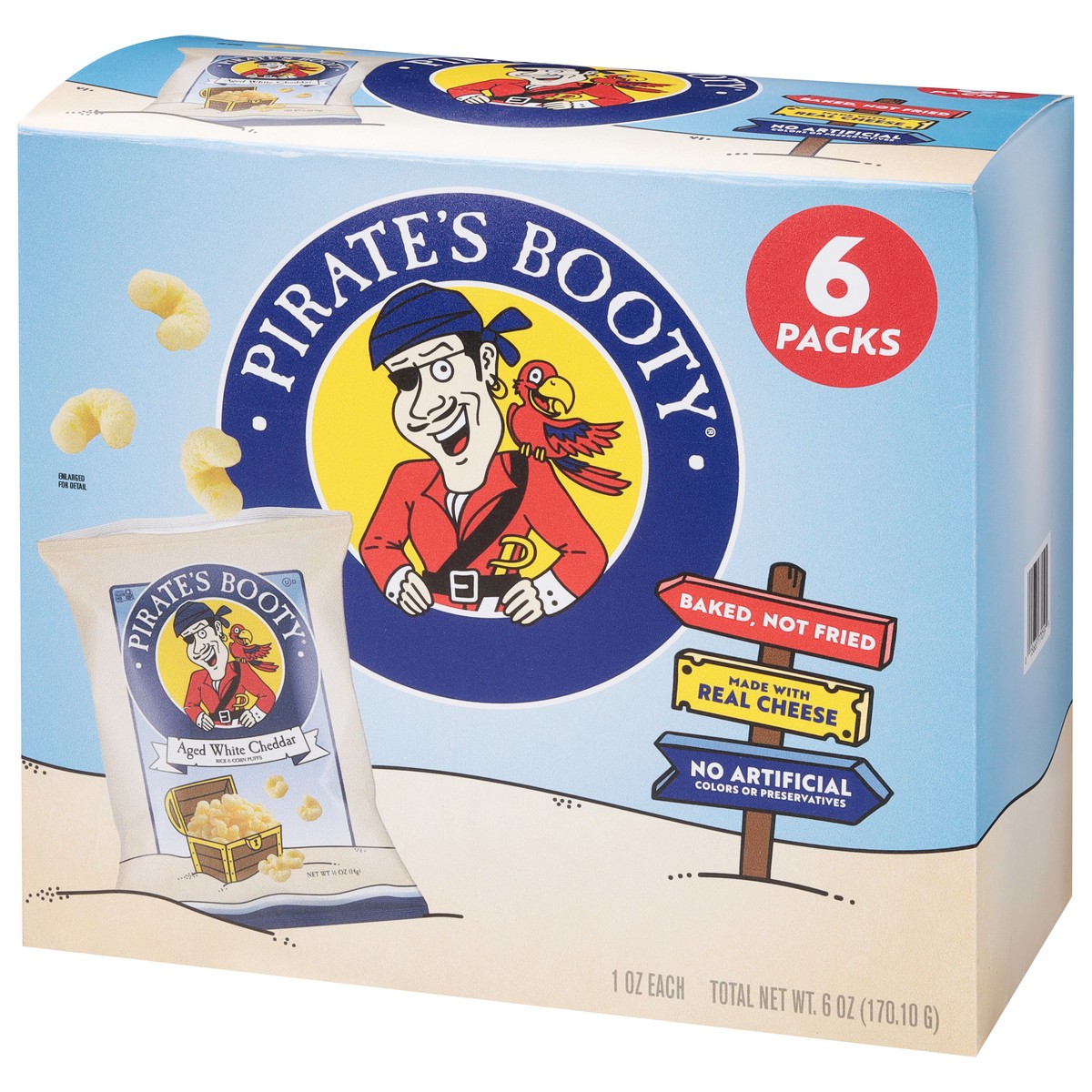 slide 5 of 15, Pirate's Booty Aged White Cheddar Rice & Corn Puffs 6 - 1 oz Bags, 6 ct