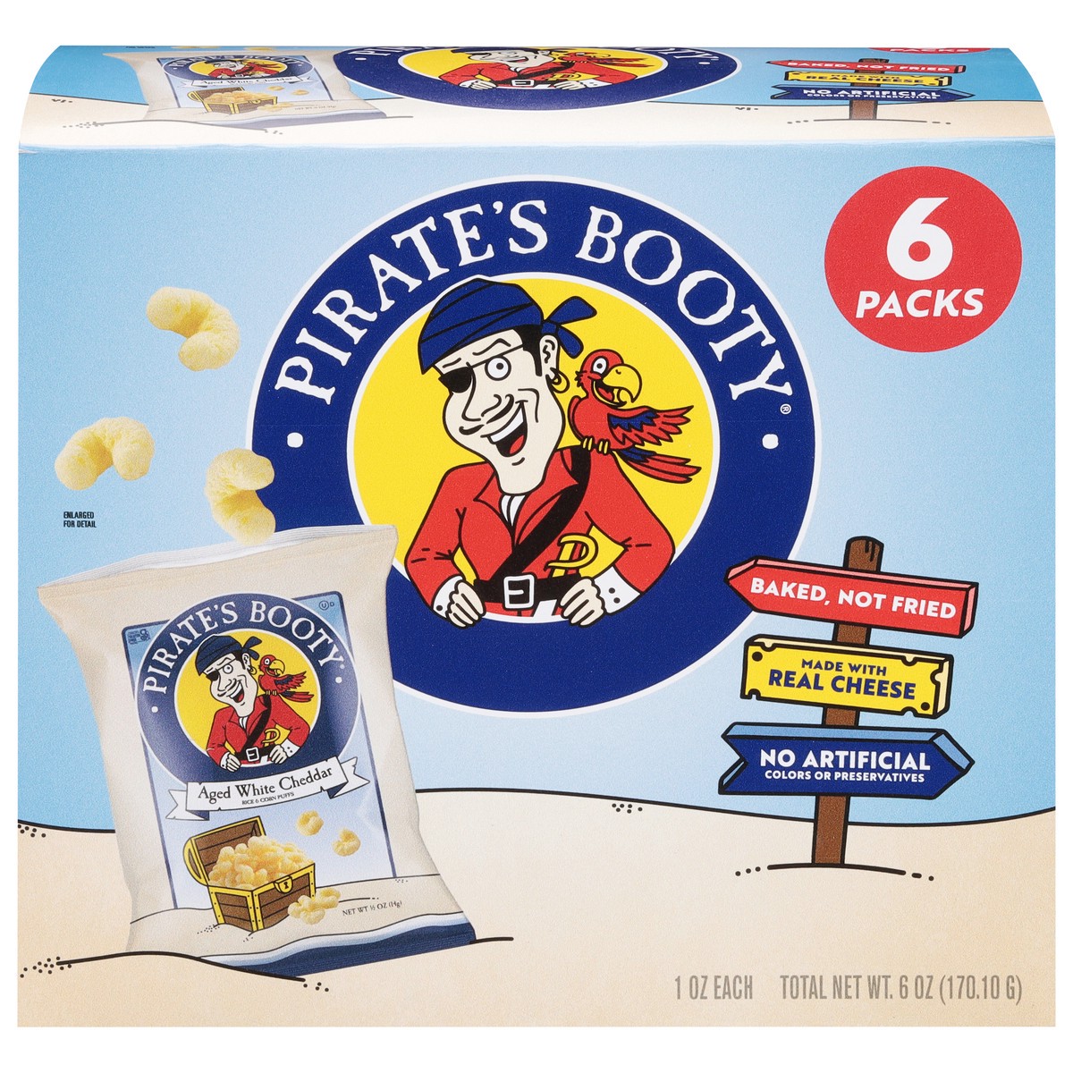 slide 14 of 15, Pirate's Booty Aged White Cheddar Rice & Corn Puffs 6 - 1 oz Bags, 6 ct