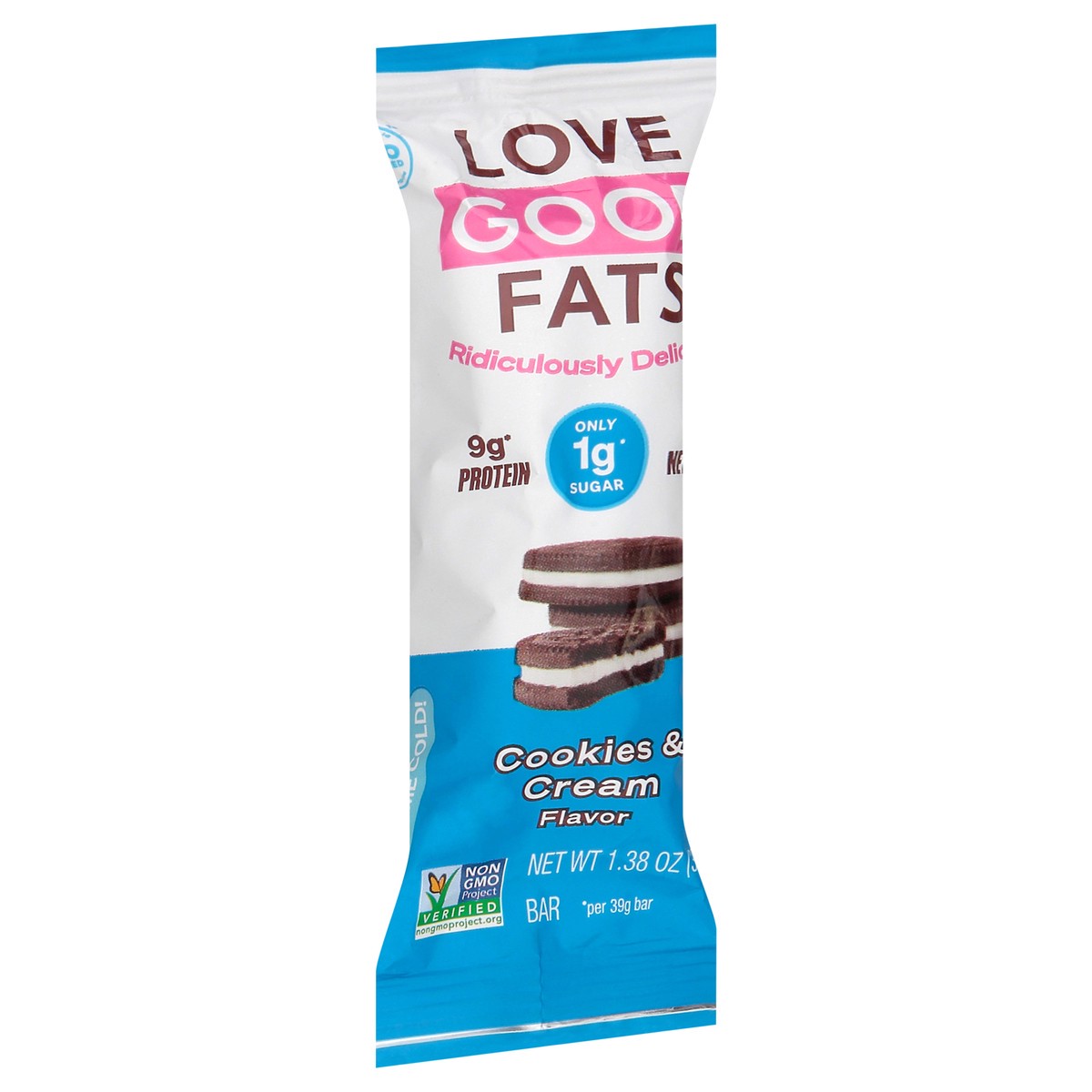 slide 10 of 12, Love Good Fats Cookies & Cream Flavor Bar 1.38 oz, 1.38 oz