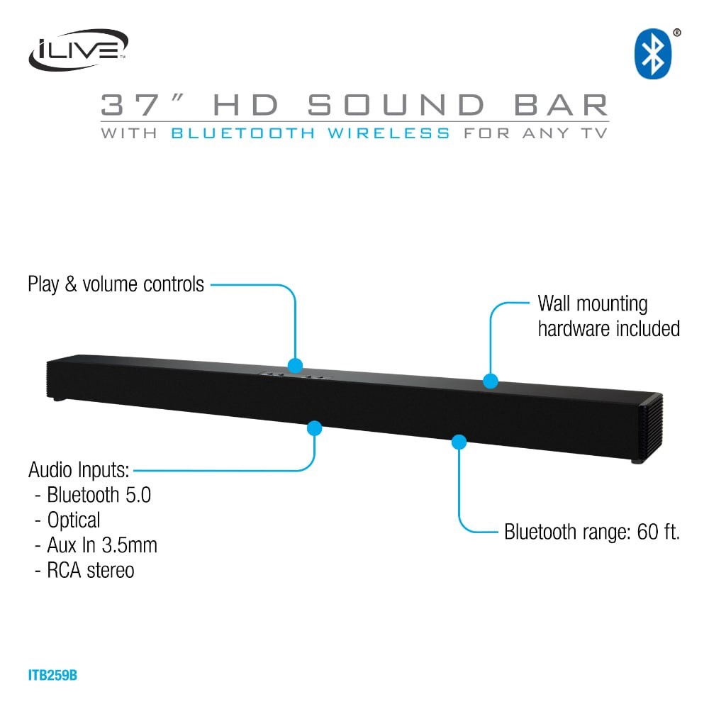 slide 3 of 4, iLive Bluetooth Soundbar, 37 in