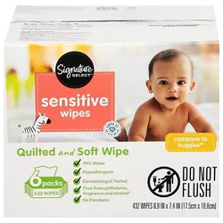 Signature Select Sensitive Wipes Quilted & Soft 6x 432 Ct - 432 Ct