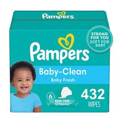 Pampers Baby Clean Wipes Baby Fresh Scented 6x Pop-Top Packs 432 Count - 432 Ct