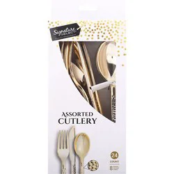 Signature Select Cutlery Assorted Hammered Gold - 24 Count