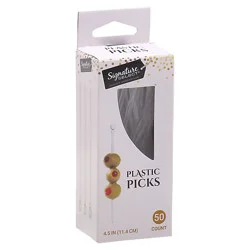 Signature Select Plastic Picks Clear 4.5 Inch - 50 Count