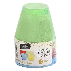 Signature Select 9 Oz Colored Plastic Tumbler Glasses - 12 Count