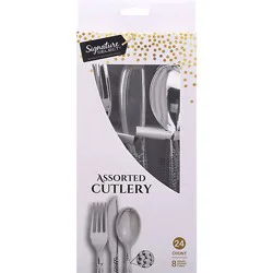 Signature Select Cutlery Assorted Hammered Silver - 24 Count