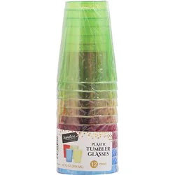 Signature Select 12 Oz Colored Plastic Tumbler Glasses - 12 Count