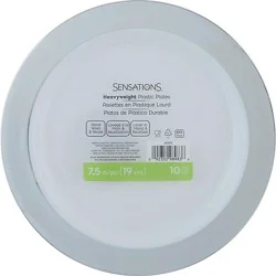 Sensations 7 Inch Plastic Plates With Silver Rim - 10 Count