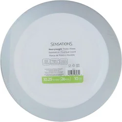 Sensations 10 Inch Plastic Plates With Silver Rim - 10 Count
