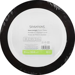 Sensations 9 Inch Plastic Plates With Silver Rim - 10 Count