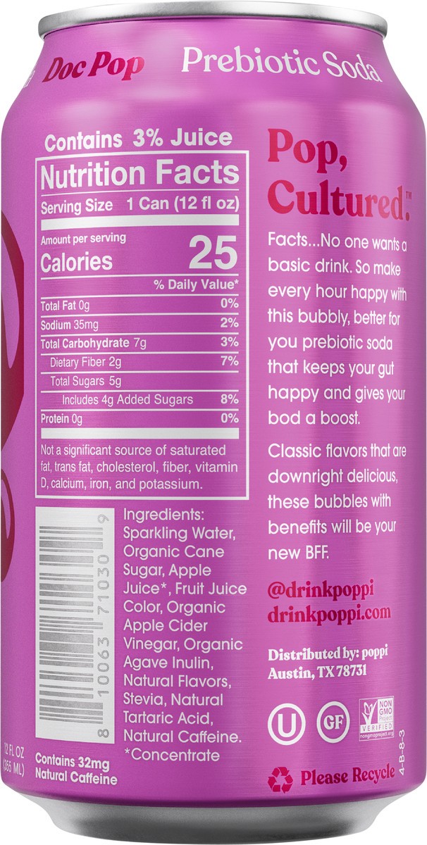 slide 3 of 8, Poppi Doc Pop Prebiotic Soda - 12 Fl. Oz., 12 fl oz