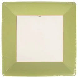 Caspari Grosgrain Border Moss Green Dinner Plate - 8 Ct