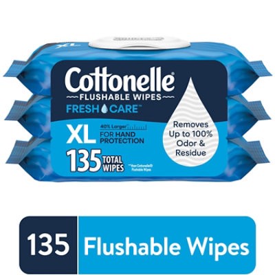 slide 1 of 1, Cottonelle Xl Flushable Wet Wipes Flip-Top Packs With 45 Wipes Per Pack - 3 Count, 135 ct
