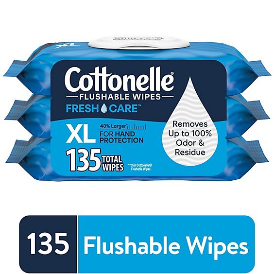 slide 1 of 1, Cottonelle Xl Flushable Wet Wipes Flip-Top Packs With 45 Wipes Per Pack - 3 Count, 135 ct