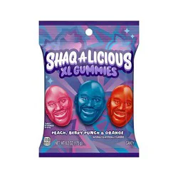 Shaq-A-Licious Gummies Peg Bag Peach Orange & Berry Punch Flavors - Ea