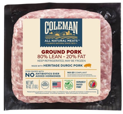 slide 1 of 1, Coleman Pork Ground 80/20 16 Oz - 16 Oz, 16 oz