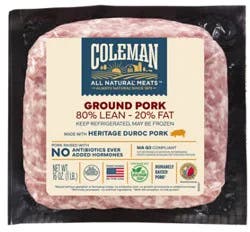 Coleman Pork Ground 80/20 16 Oz - 16 Oz