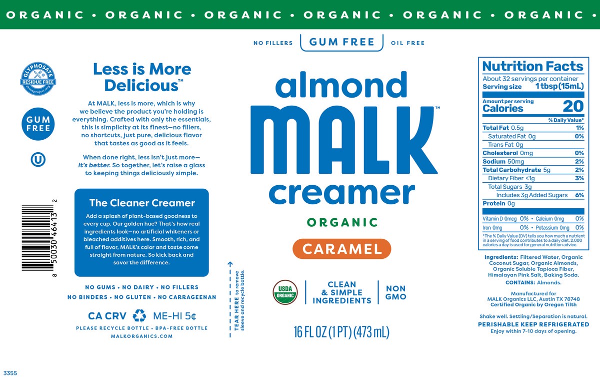 slide 3 of 8, Malk Almond Creamer Caramel - 16 Fz, 16 fl oz