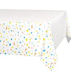 American Greetings White With Colorful Confetti Border 54" X 84" Plastic Table Cover - Each
