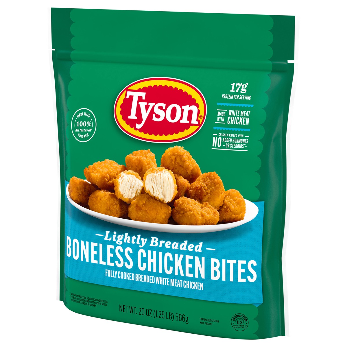 slide 6 of 12, Tyson Lightly Breaded Boneless Chicken Bites - 1.25 Lb, 20 oz