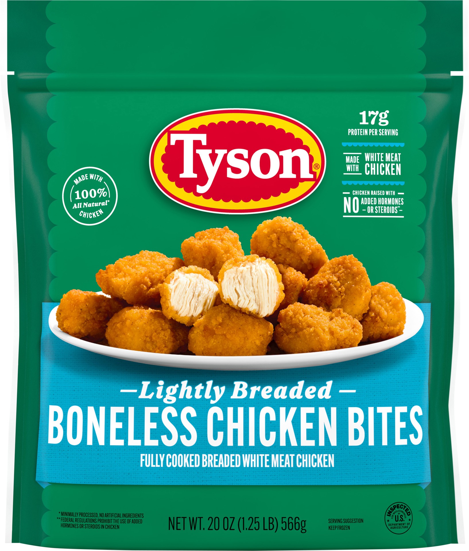 slide 8 of 12, Tyson Lightly Breaded Boneless Chicken Bites - 1.25 Lb, 20 oz